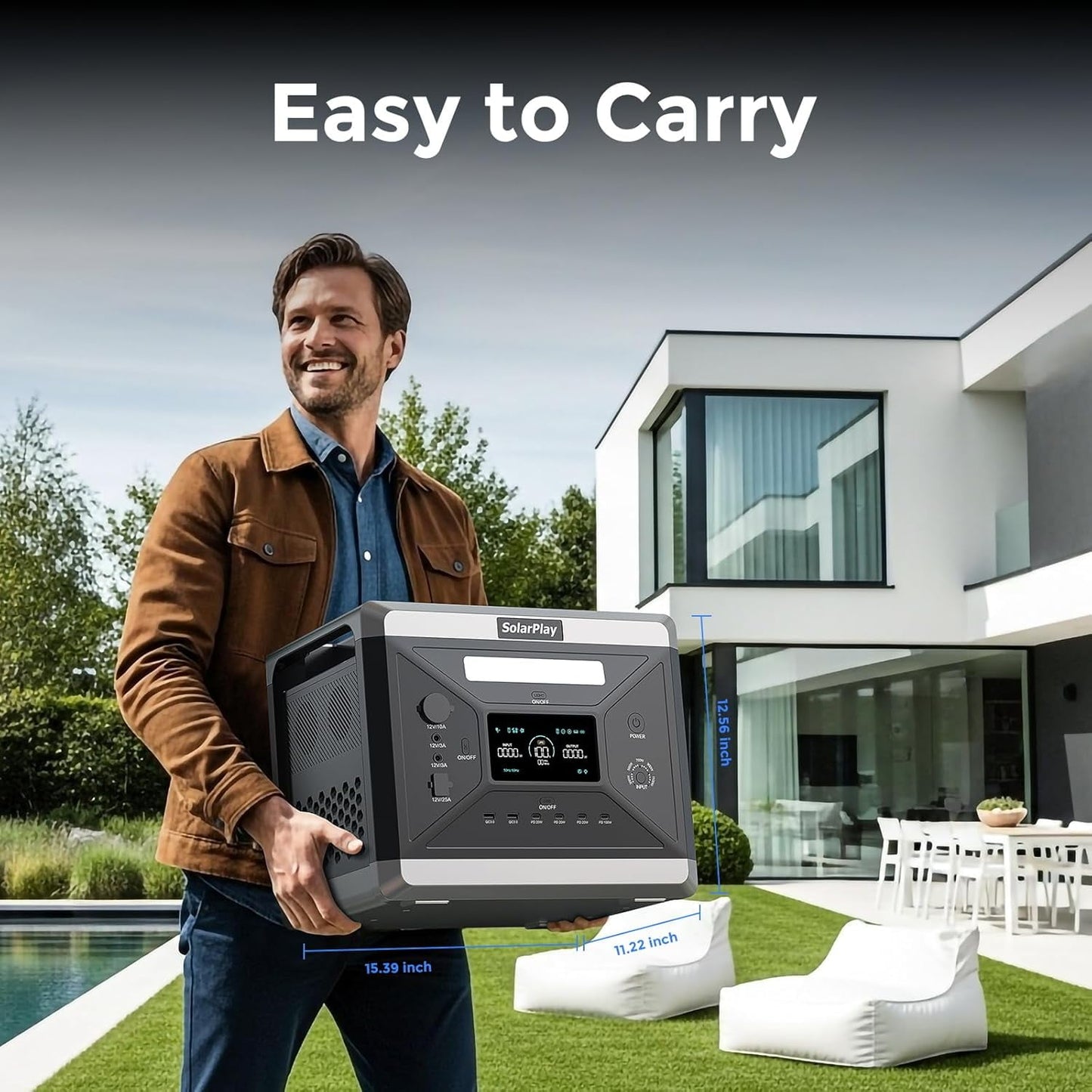 Clearance! Solarplay Q2501 Portable Power Station 2400W Peak 4800W, 2160Wh LiFePO4 Battery, 1.5H Fast Charging, 4 AC Outlets for Home & Outdoor Use