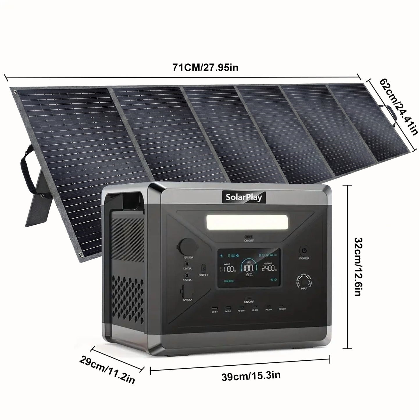 Clearance! Solarplay Portable Power Station Q2501 2400W (Peak 4800W) 2160Wh LiFePO4 Solar Generator with 400W Solar Panels for Camping Home Backup