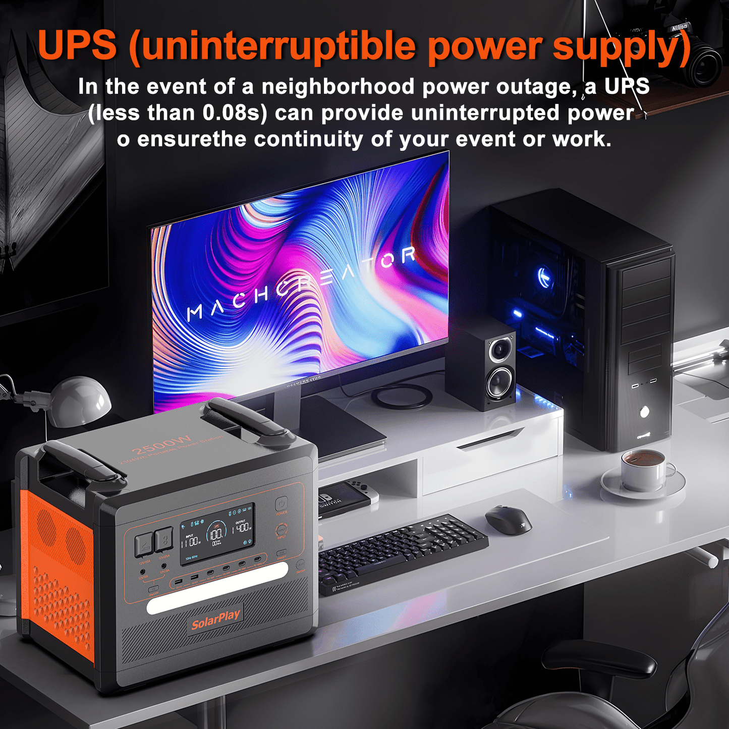 SolarPlay 2500W(Peack 4800W) Portable Power Station 2304Wh LiFePO4 Solar Generator Fast Charging for Home Backup Outdoor Camping