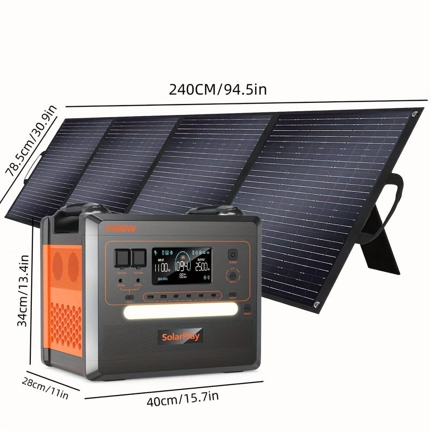 SolarPlay Portable Power Station, 2500W/2304Wh Large Capacity Solar Generator, with 400W Solar Panel, 4 AC Outlets (5000W Peak), Emergency Power Station for Home, Camping, Outdoor Battery Backup