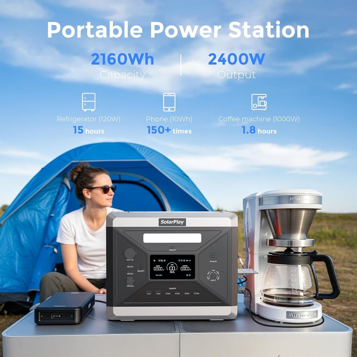 Clearance! Solarplay Q2501 Power Station 2400W 2160Wh LiFePO4 Battery Backup Solar Generator for Home, Camping, Emergency Use