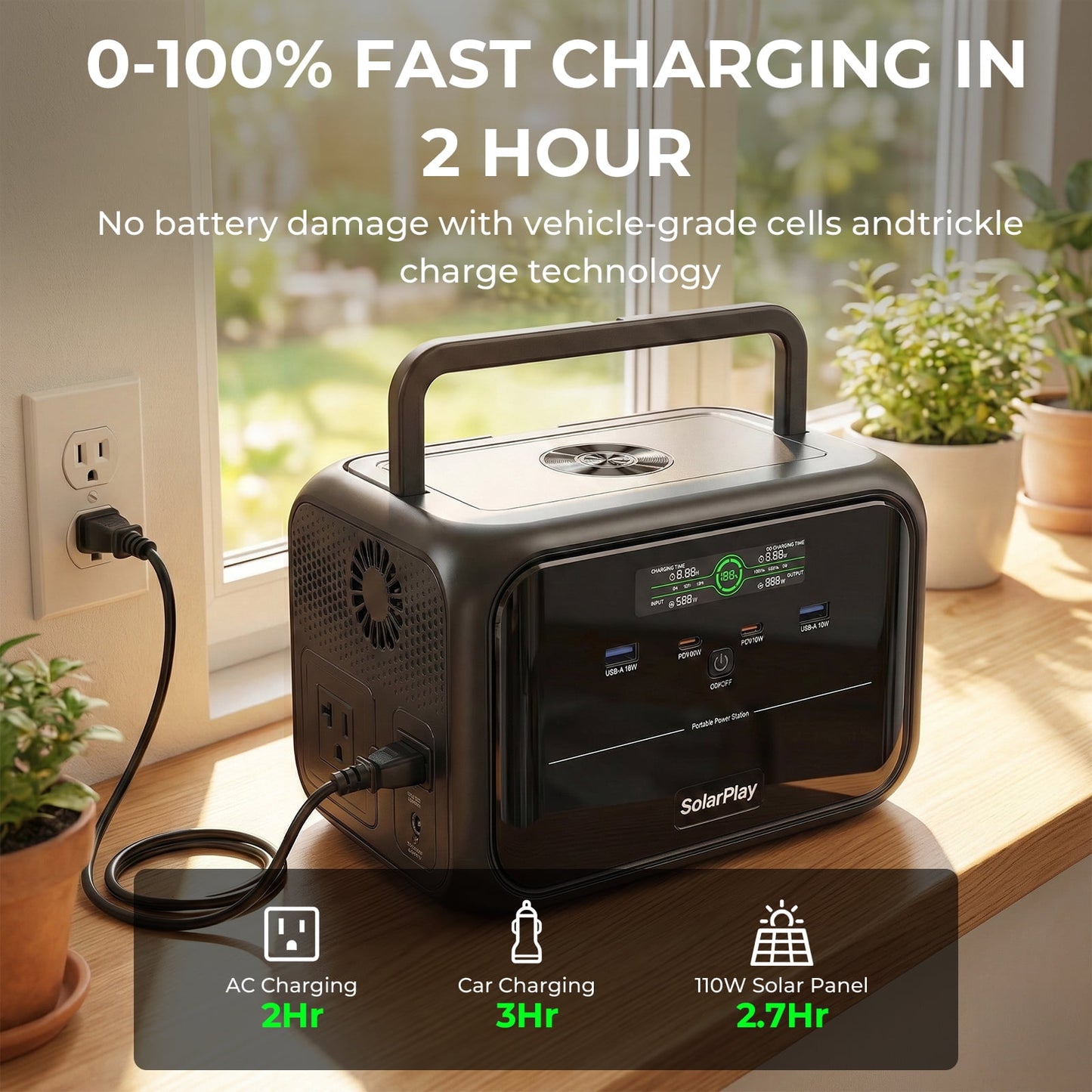 Solarplay 300W Portable Power Station(Peak 600W) 288Wh with 120V AC, 140W PD Fast Charge, for Camping, RV, Home Emergency