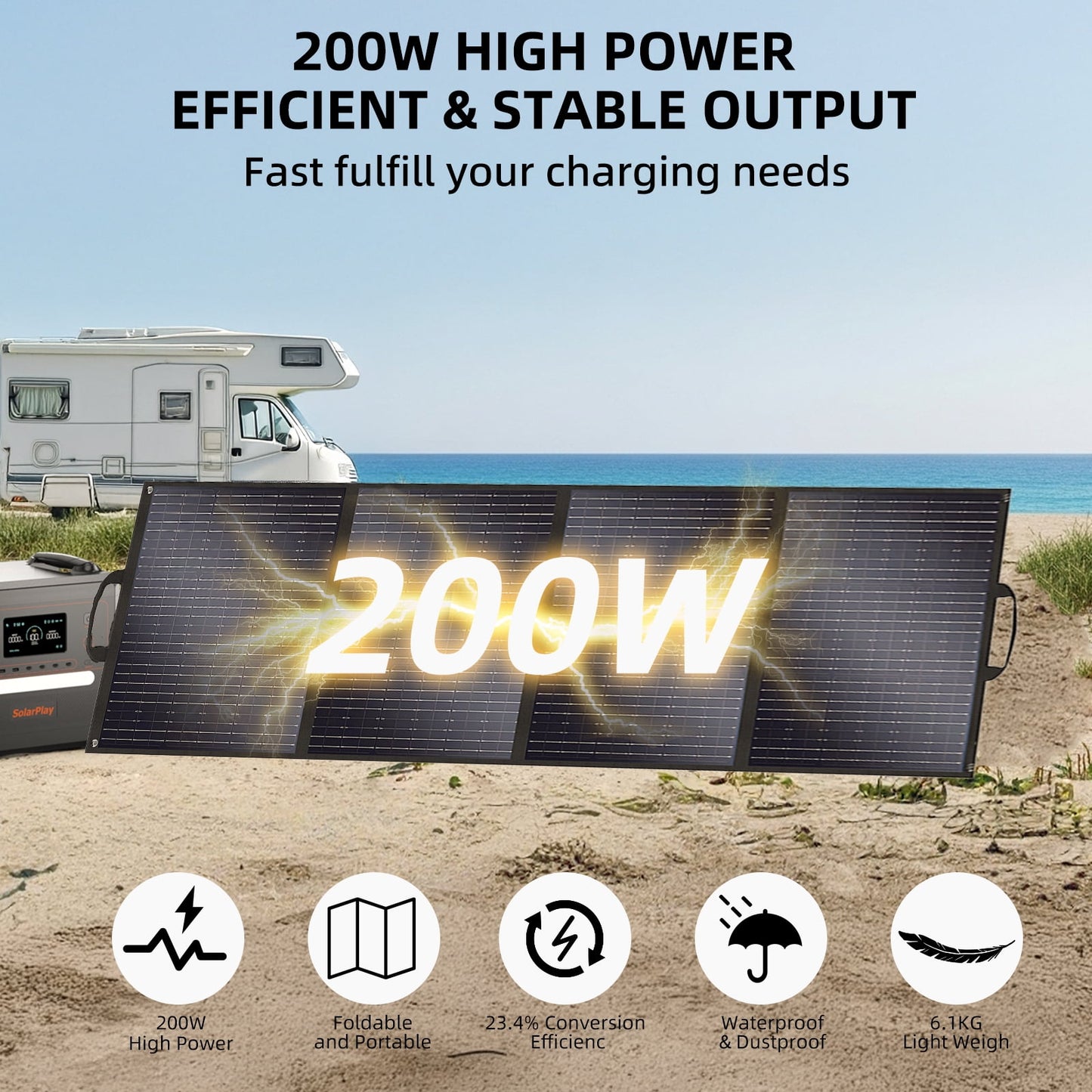Holiday Sales! SolarPlay Q2501 2400W 2160Wh Portable Power Station with 200W Solar Panel, 1.5H Fast Charge Generator for Home Use, Camping, RV, Emergency Power