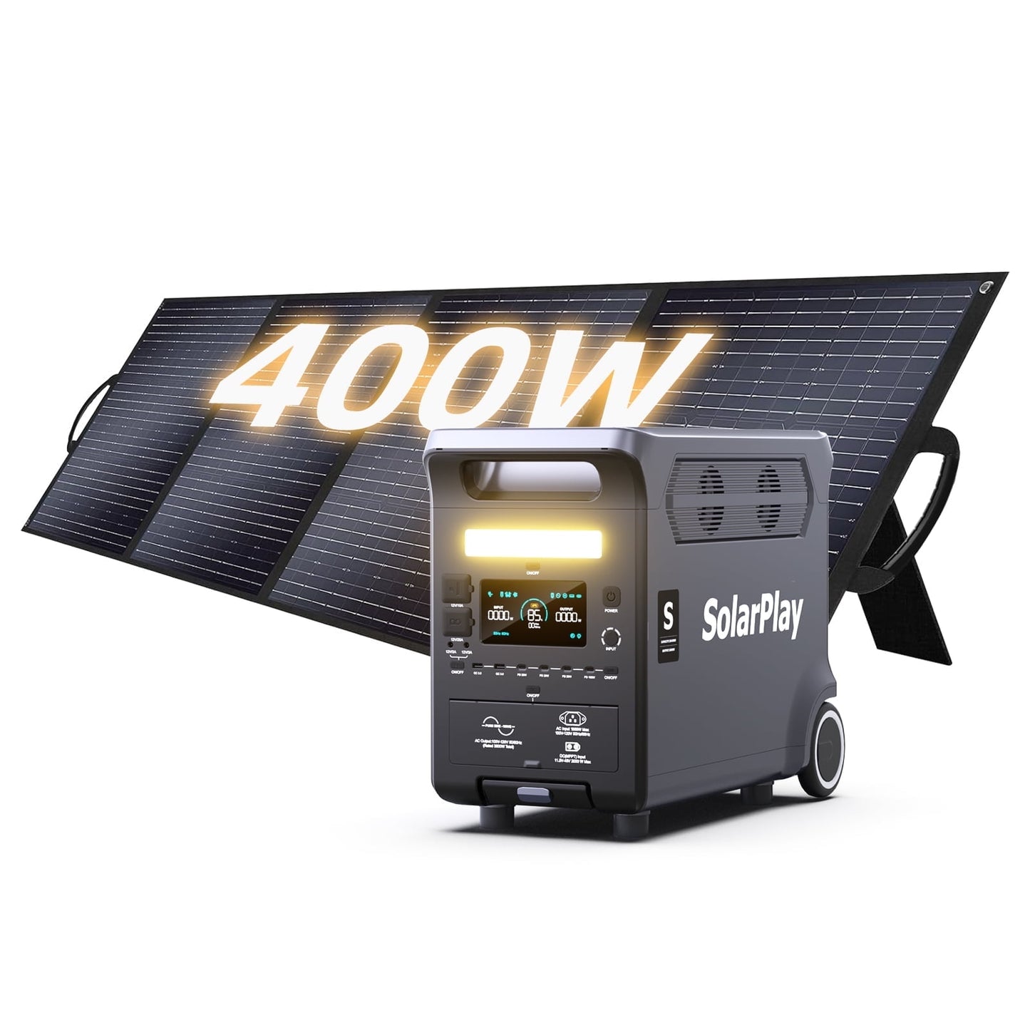 Solarplay Portable Power Station 3600W Peak 6600W 3840Wh LiFePO4 Solar Generator with 400W Solar Panel for RV Home Backup Camping 15 Outputs