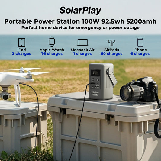 SolarPlay Q100 Portable Power Station with 96Wh LiFePO4 Battery, 100W Solar Generator Two-Way Fast Charging, for Outdoor Camping & Emergencies