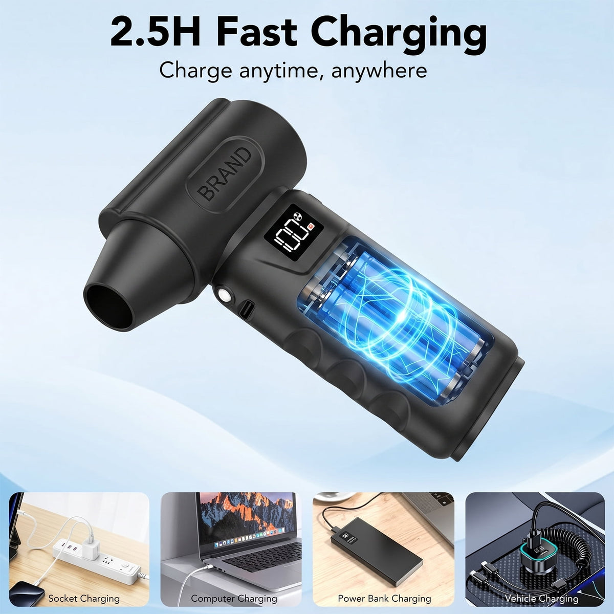 Solarplay Electric Air Duster - 130,000RPM Super Power Cordless Air Duster,Rechargeable Brushless Motor Durable Blower,5-Gear Adjustable Dust Blower for Computer,Keyboard,Outdoor,House & Car