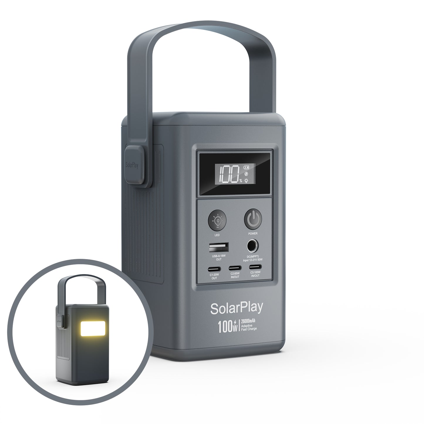 SolarPlay Q100 Portable Power Station with 96Wh LiFePO4 Battery, 100W Solar Generator Two-Way Fast Charging, for Outdoor Camping & Emergencies