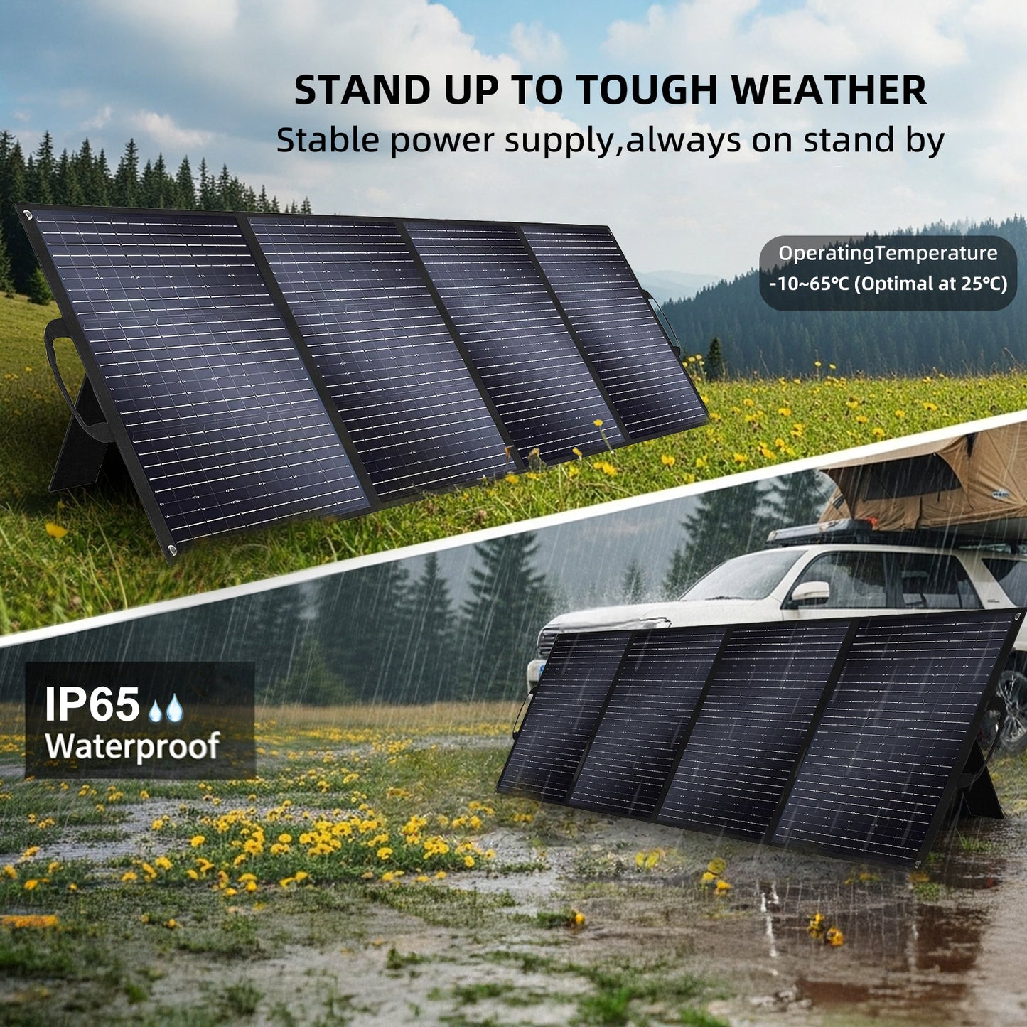 SolarPlay 200W Foldable Solar Panel High Efficiency Portable Charger IP65 Waterproof Backup Power Supply with Kickstand for Camping Emergency RV Outdoor Use