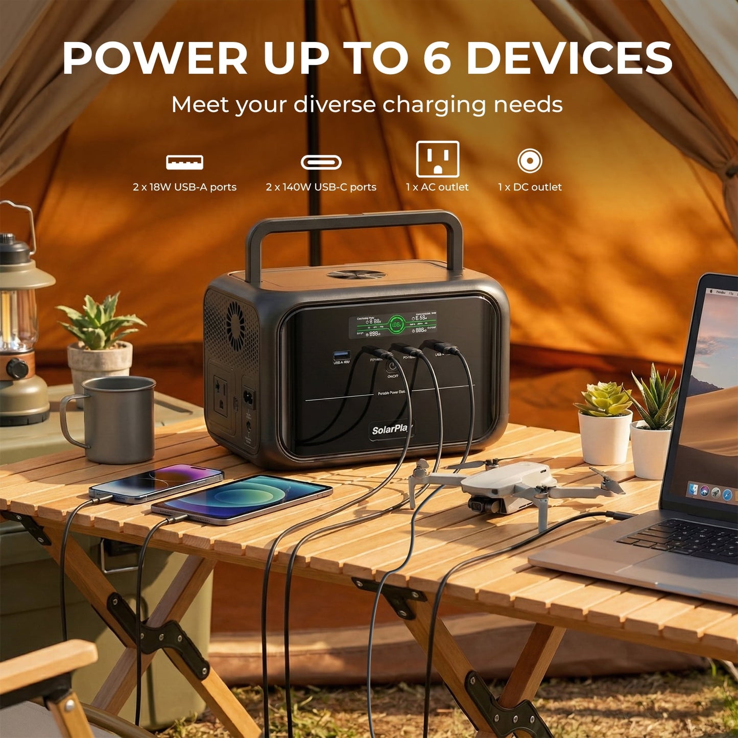 Solarplay 300W Portable Power Station(Peak 600W) 288Wh with 120V AC, 140W PD Fast Charge, for Camping, RV, Home Emergency