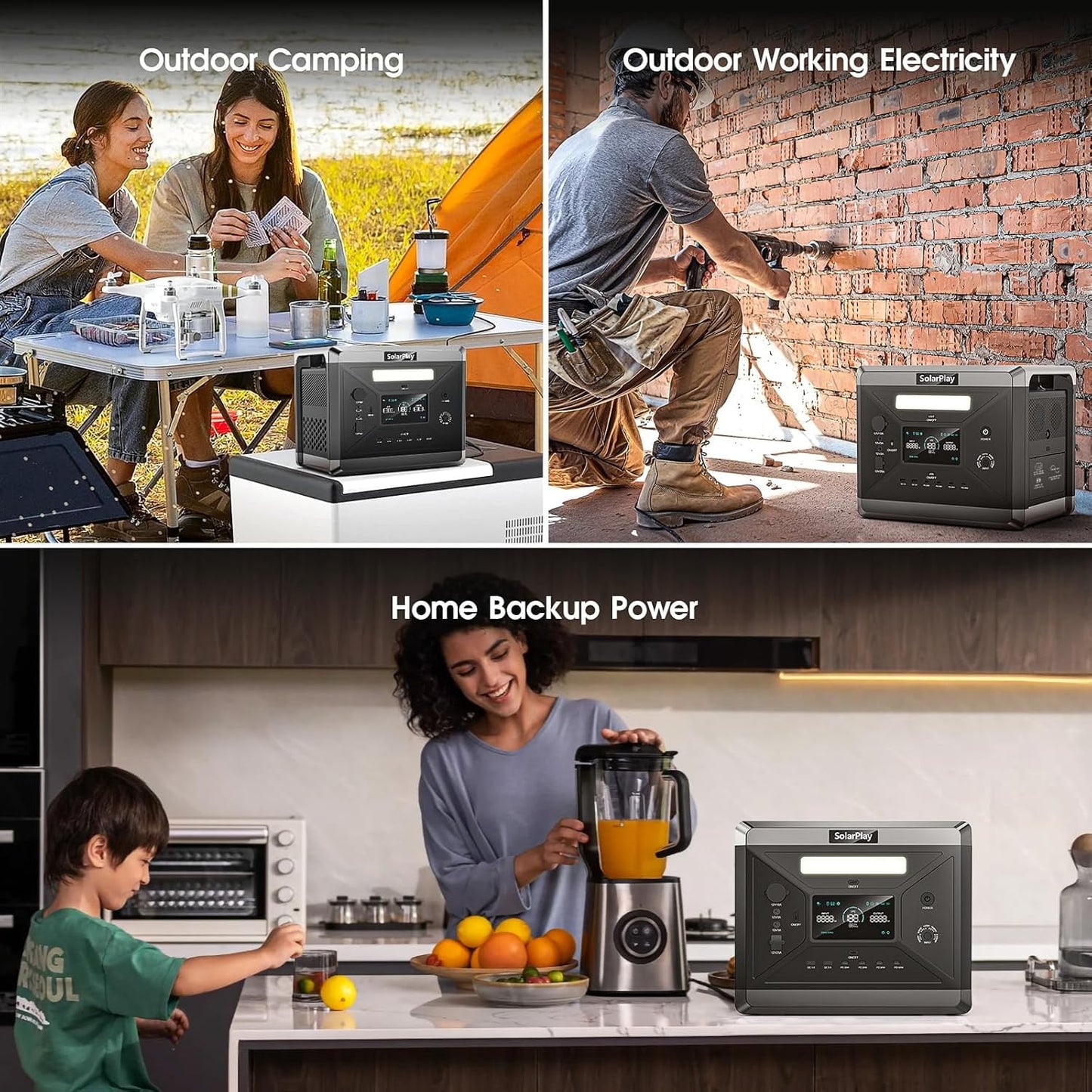 Holiday Sales! SolarPlay Q2501 2400W 2160Wh Portable Power Station with 200W Solar Panel, 1.5H Fast Charge Generator for Home Use, Camping, RV, Emergency Power