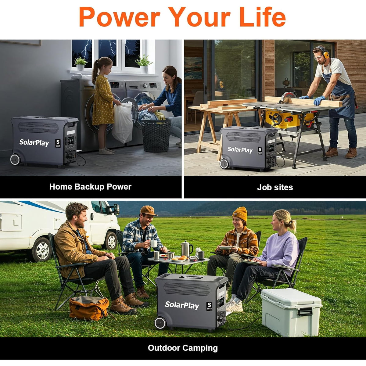 Solarplay Q3600 3840Wh 3600W Portable Power Station with 3×400W Solar Panels, 15 Outputs, for Home, Camping, Emergencies , RV