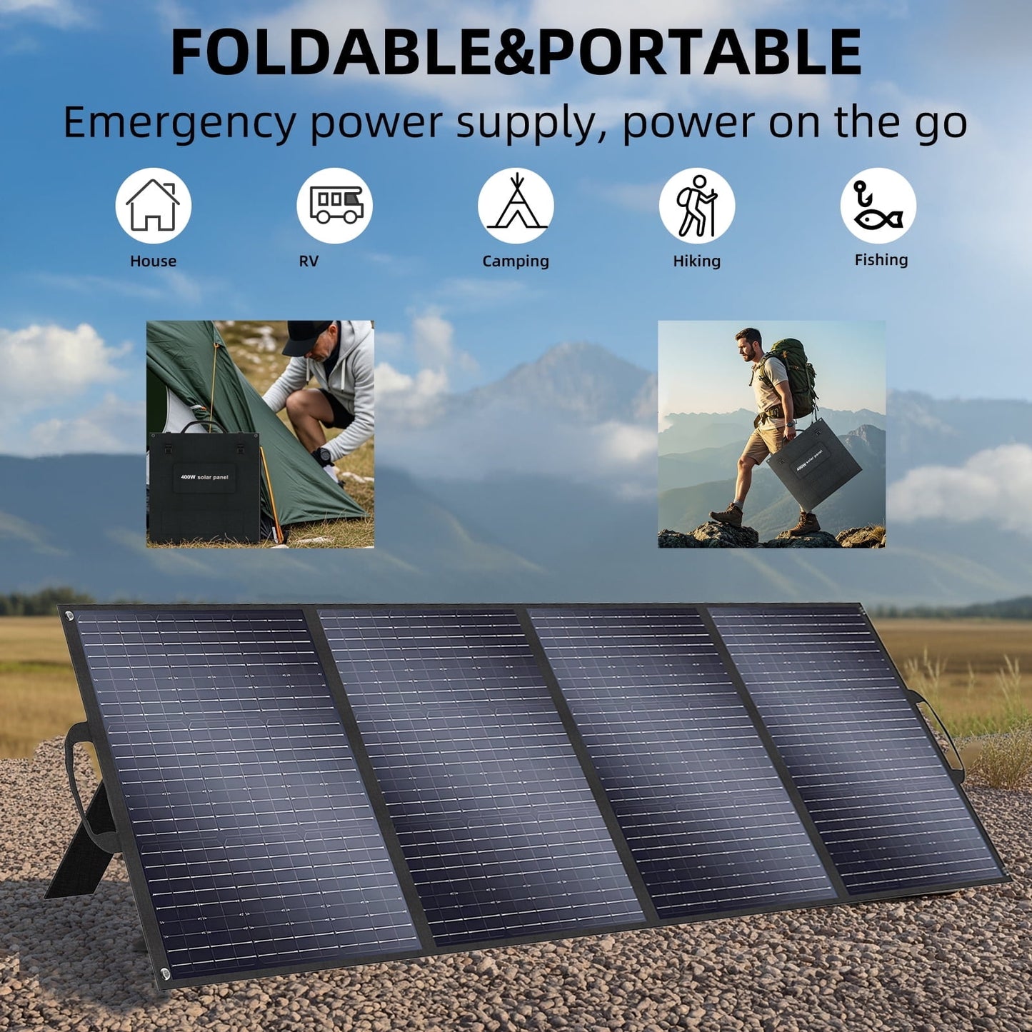 Solarplay 400W Foldable Solar Panel 18V 23.4% Efficiency IP65 Waterproof Portable Monocrystalline Solar Charger for Camping & Home Backup