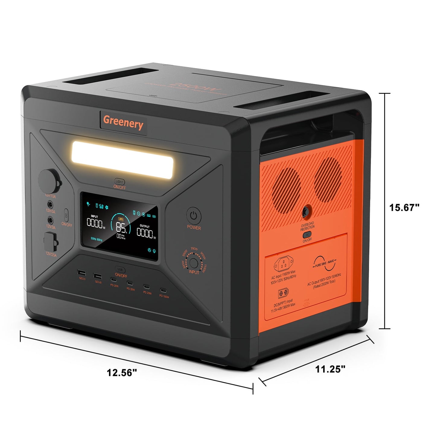 Greenery G2500 Power Station 2500W 2304Wh LiFePO4 Battery Backup Solar Generator for Home, Camping, Emergency Use