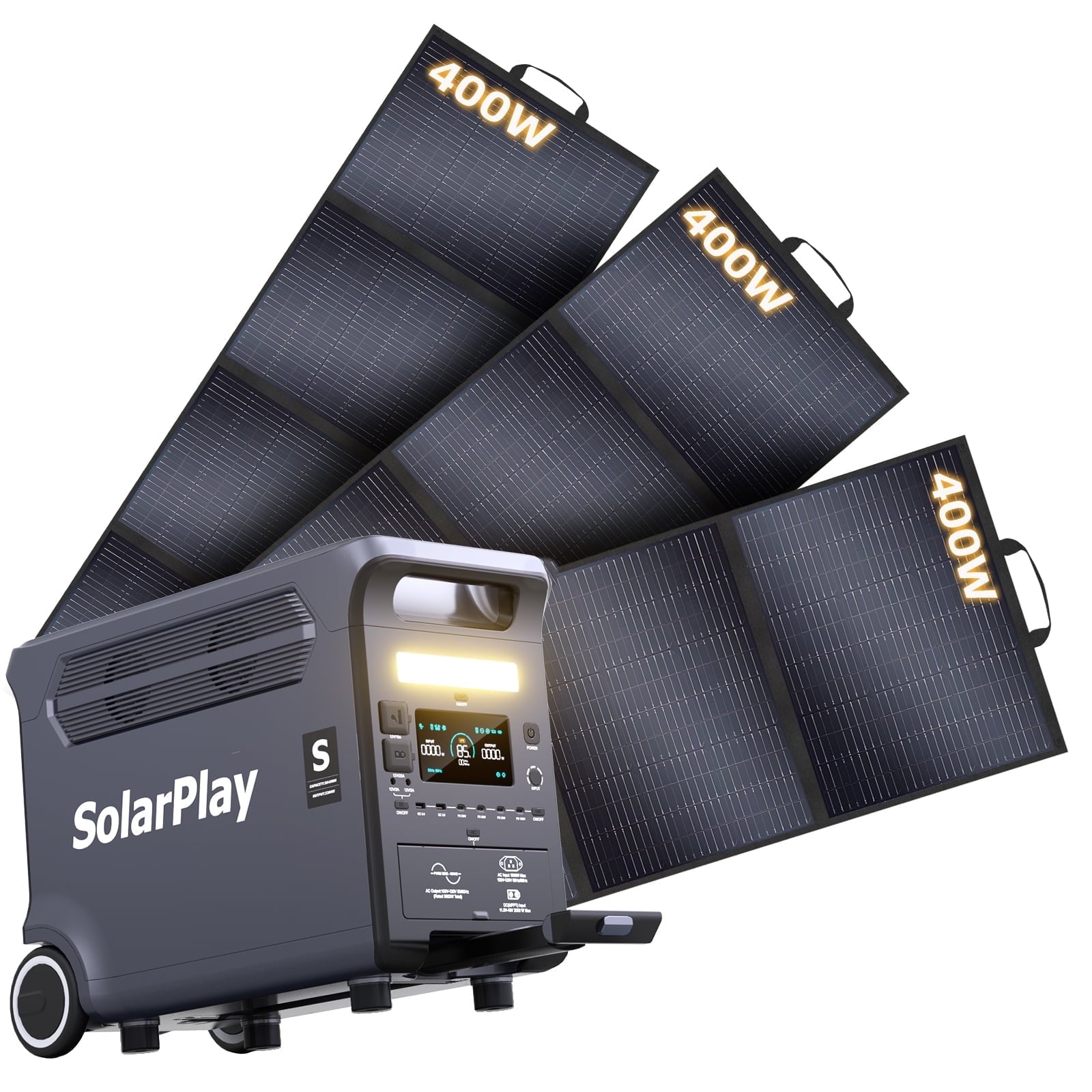 Solarplay 3600W Portable Solar Power Station with 3¡Á400W Solar Panels, 3840Wh LiFePO4 Battery, Peak 6600W, 15 Ports, UPS Backup, Outdoor Camping & Emergency Power Kit