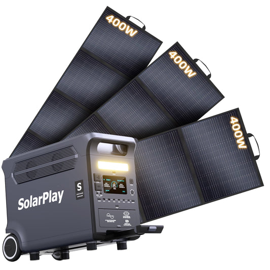 Solarplay 3600W Portable Solar Power Station with 3¡Á400W Solar Panels, 3840Wh LiFePO4 Battery, Peak 6600W, 15 Ports, UPS Backup, Outdoor Camping & Emergency Power Kit
