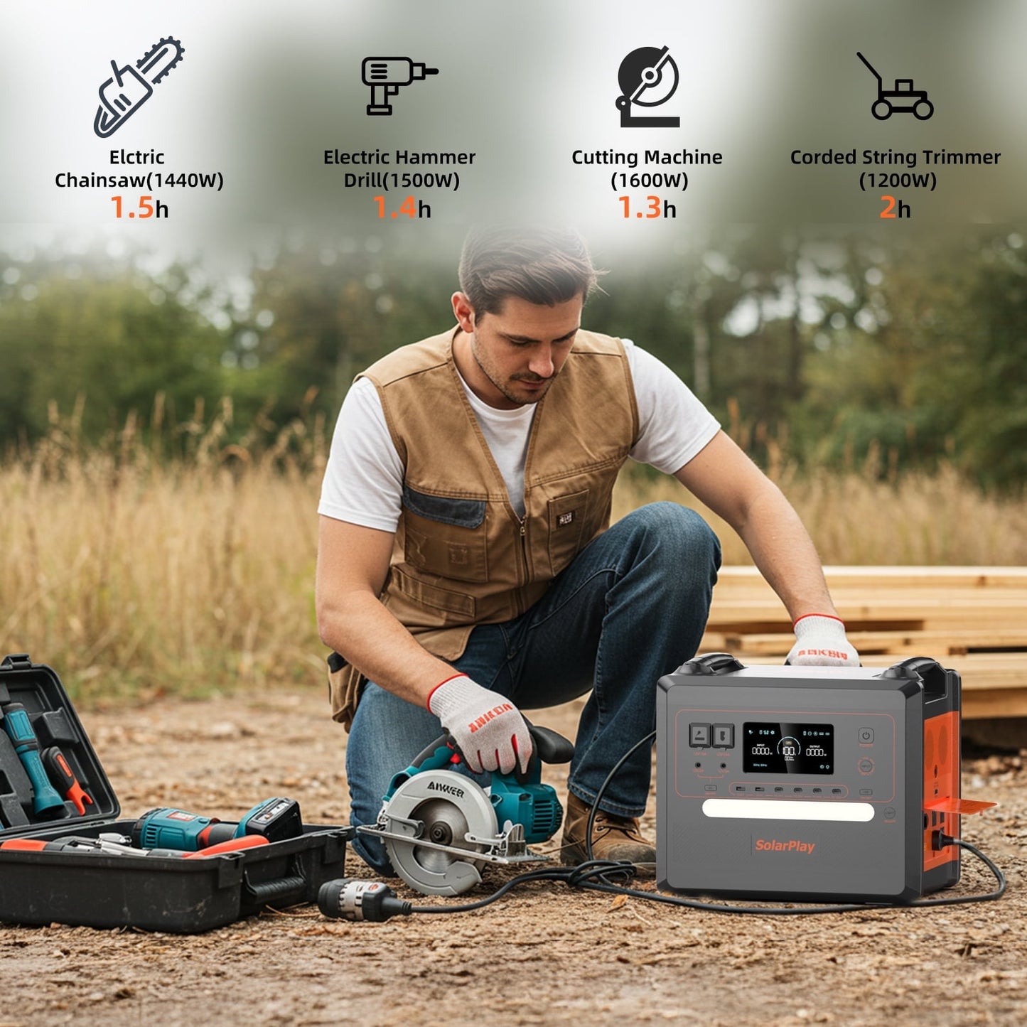 Valentine's Day! SolarPlay Portable Power Station 2500W(Peak 4800W), 2304Wh Solar Generator 1.5Hrs Fast Charging LiFePO4 Battery, Emergency Power Station for Home, Camping, Outdoor Battery Backup
