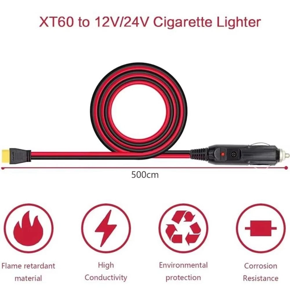 Cigarette Lighter to XT90 Adapter Extension Cable 14AWG 16.4 FT for Solar Panel