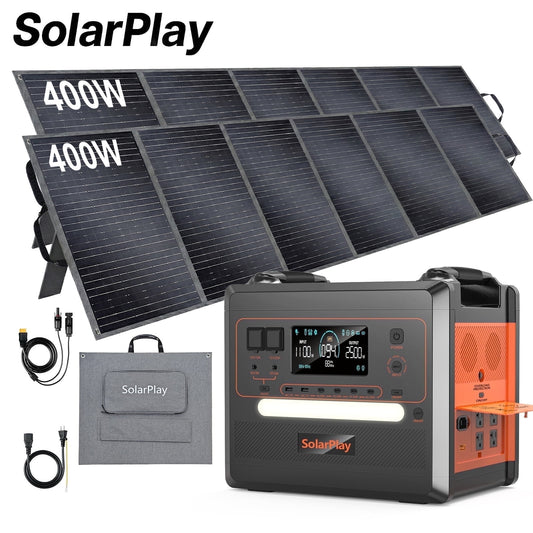 Clearance!Solarplay Q2402M Portable Power Station with 2×400W Solar Panels,2304Wh LiFePO4 Battery,2500W (Surge 4800W) Output Home Power,Solar Generator for Home Use,Camping Accessories,Emergencies