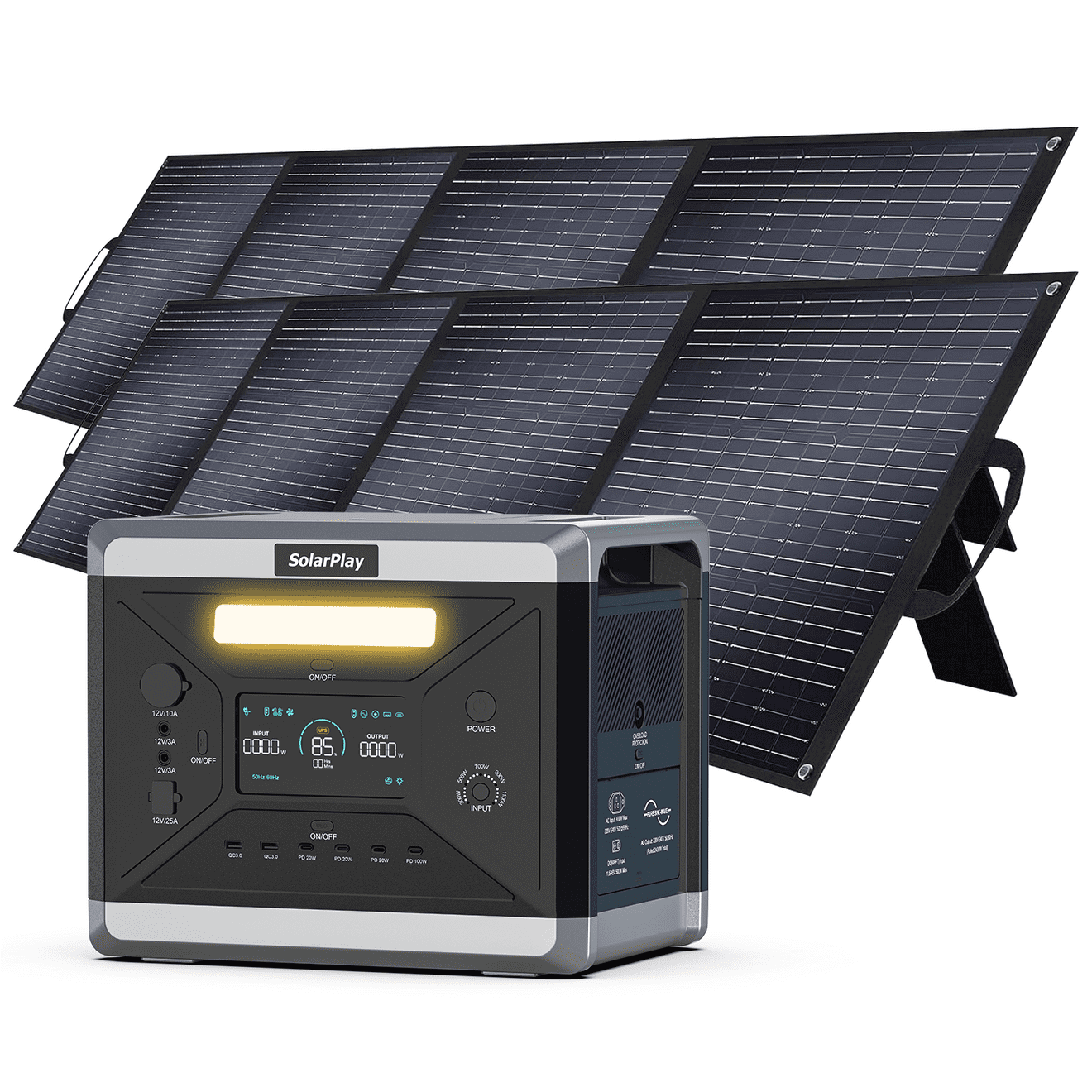Clearance! Solarplay Q2501 Power Station 2160Wh 2400W LiFePO4 Battery Backup with 2×200W Solar Panels for Camping/Home Use