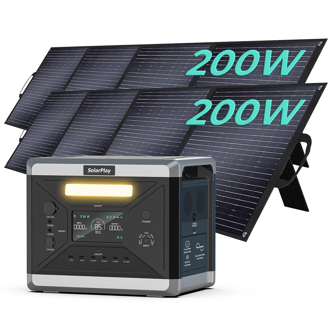 Clearance! Solarplay Portable Power Station Q2501 2160Wh High-Capacity Generator with 2×200W Solar Panels for Home, Camping, Emergency Use