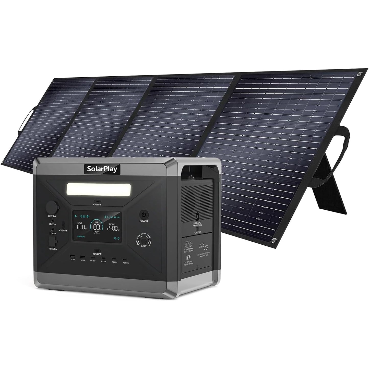 Clearance! Solarplay Q2501 Portable Power Station 2400W(Peak 4800W),2160Wh Solar Generator with 200W Solar Panel,LiFePO4 Battery,4 AC Outlets for Emergency,Home,Camping,Outdoor Battery Backup