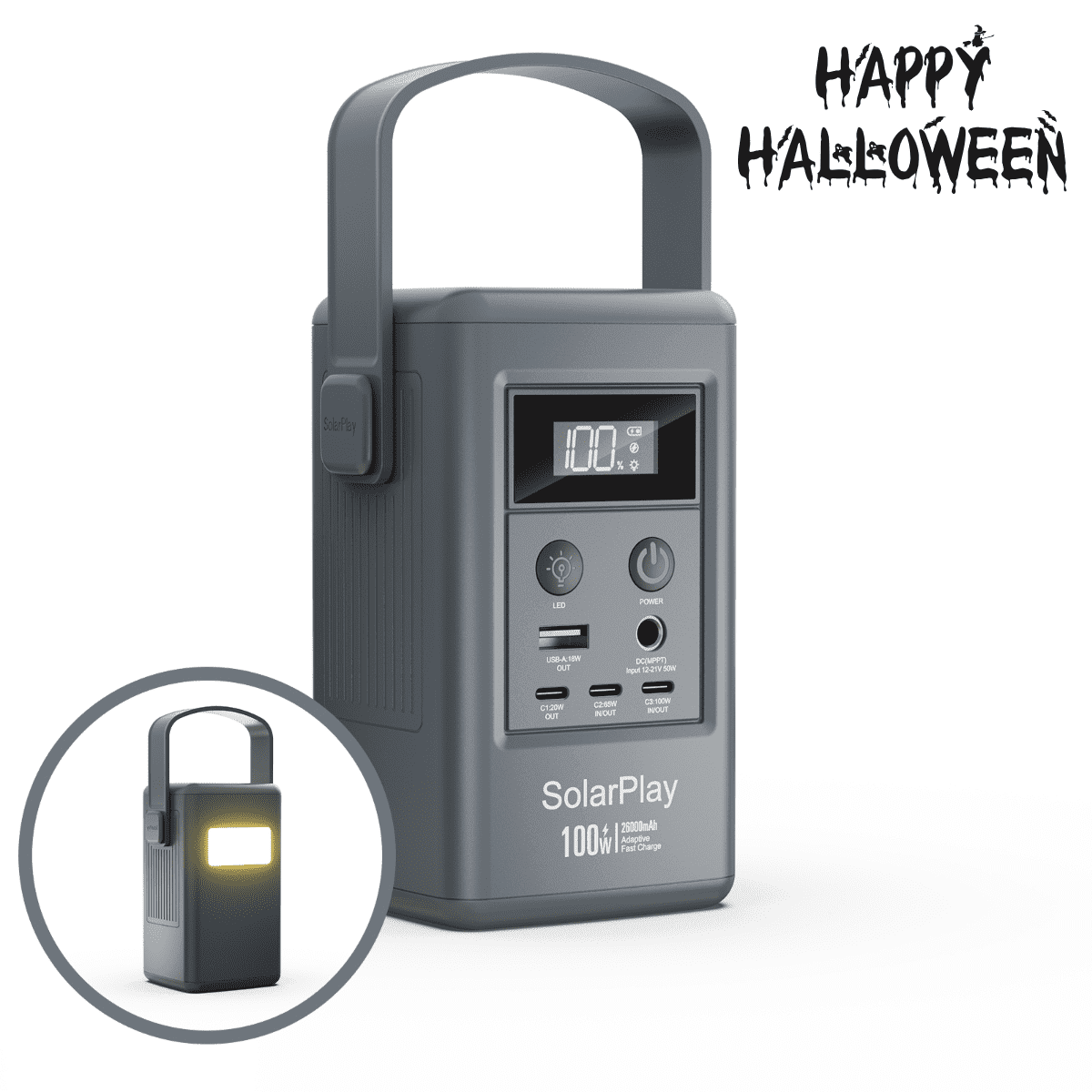 SolarPlay 100W 96Wh Push button Start Battery Generator, with 100W 2-Way Fast Charging for Jobsite/ Travel