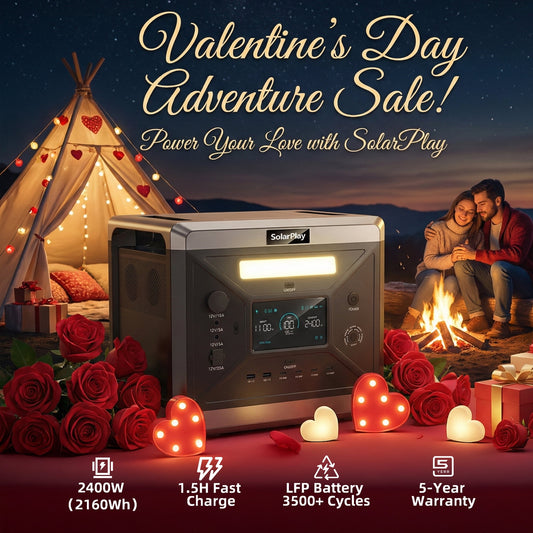 SolarPlay Q2501 2400W 2160Wh LiFePO4 Battery Backup Power Station with 4 AC Outlets, Peak 4800W, for Home Emergency or Camping Use