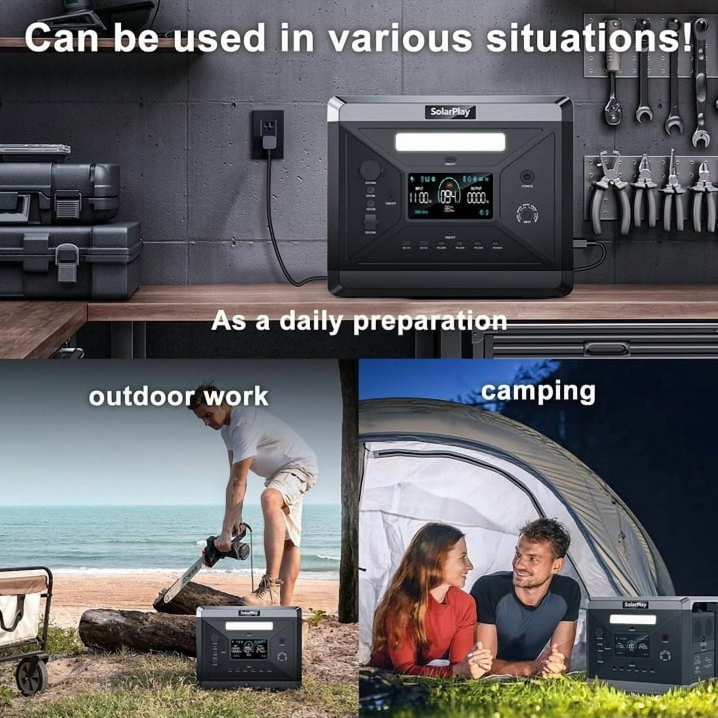 Clearance! Solarplay Portable Power Station Q2501 2400W (Peak 4800W) 2160Wh LiFePO4 Solar Generator with 400W Solar Panels for Camping Home Backup