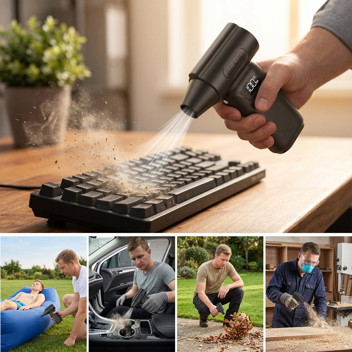 Solarplay Electric Air Duster - 130,000RPM Super Power Cordless Air Duster,Rechargeable Brushless Motor Durable Blower,5-Gear Adjustable Dust Blower for Computer,Keyboard,Outdoor,House & Car