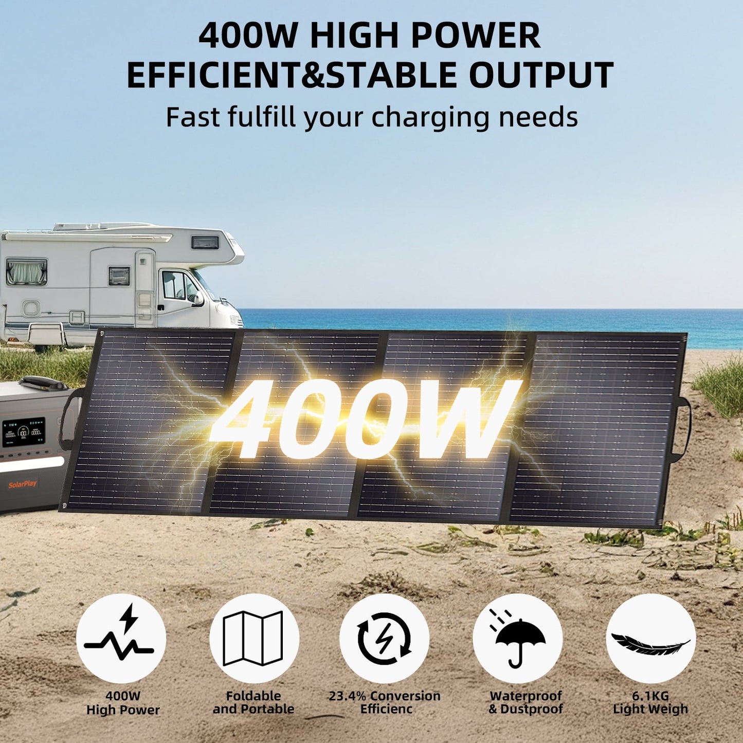 Solarplay 400W Foldable Solar Panel 18V 23.4% Efficiency IP65 Waterproof Portable Monocrystalline Solar Charger for Camping & Home Backup