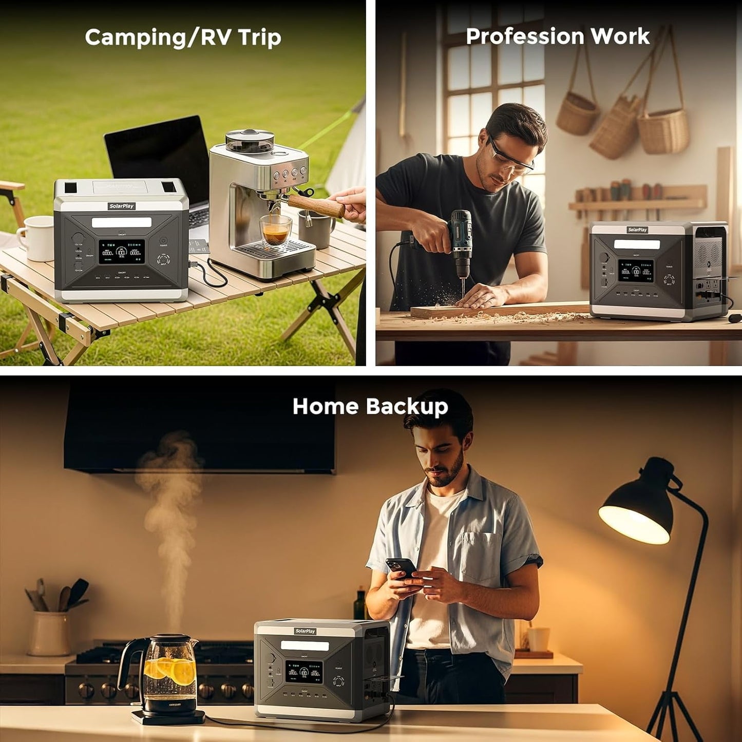 Holiday Event Deal! SolarPlay 2400W Portable Power Station with Foldable Cart,2160Wh LiFePO4 Battery, 1.5Hr Fast Charge, 4 AC Outlets (4800W Peak), UPS Backup for Home & Outdoor Use