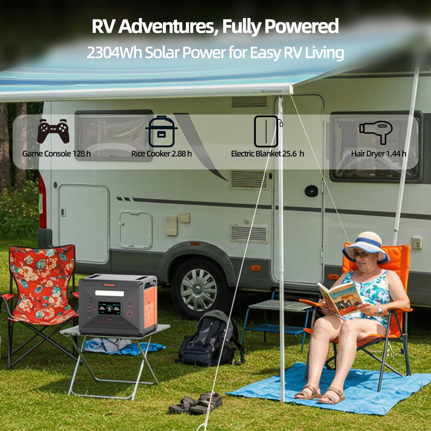 Greenery G2500 Power Station 2500W 2304Wh LiFePO4 Battery Backup Solar Generator for Home, Camping, Emergency Use