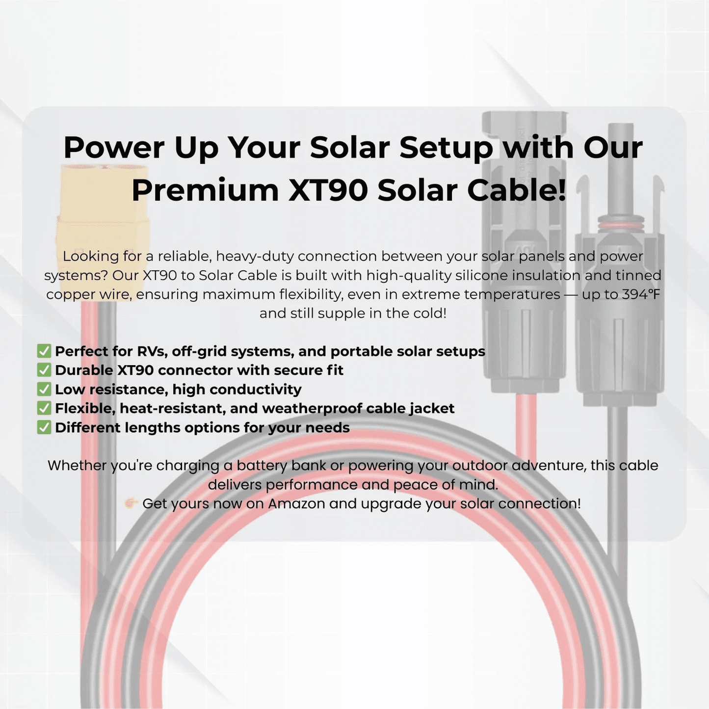 XT90 Female to Solar Panel Connector Cable 10 AWG for Solar Panel Power Station