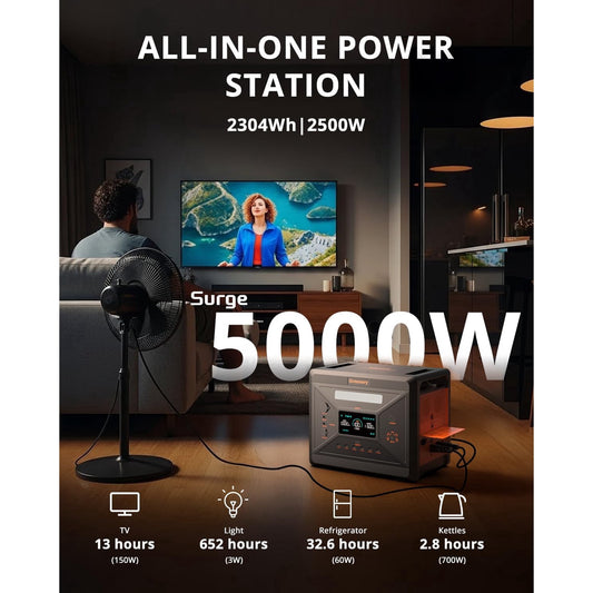 Solarplay 2500W Solar Generator with 2pcs 200W Solar Panel 2304Wh LiFePO4 Power Station,4 AC Outlets for Outdoor Camping,Home Backup,Emergency,RV