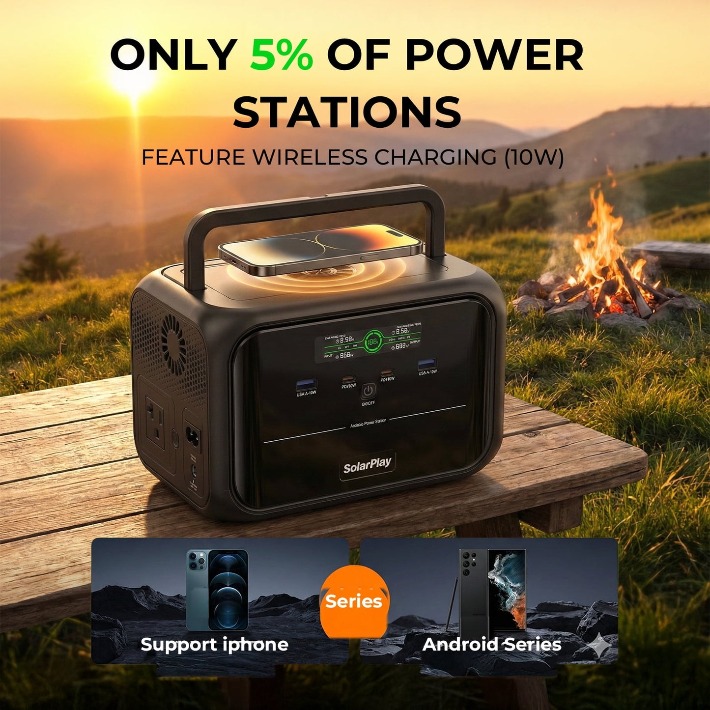 Solarplay Solar Generator Q300,288Wh LiFePO4 Battery,300W Surge to 600W AC Output,Fast Charging Portable Power Station for Outdoor,Camping,Home Use