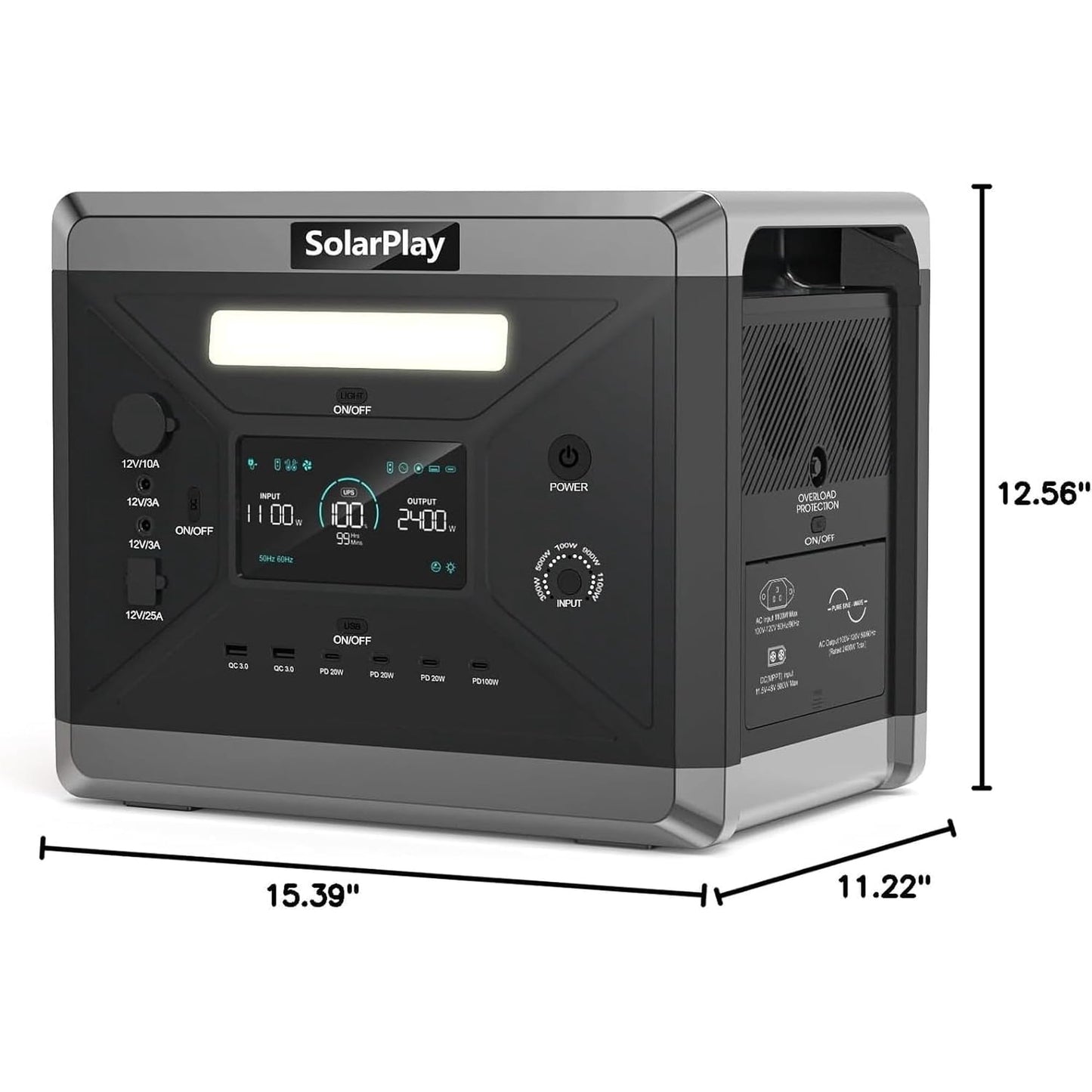 Clearance! Solarplay Q2501 Portable Power Station 2400W Peak 4800W, 2160Wh LiFePO4 Battery, 1.5H Fast Charging, 4 AC Outlets for Home & Outdoor Use