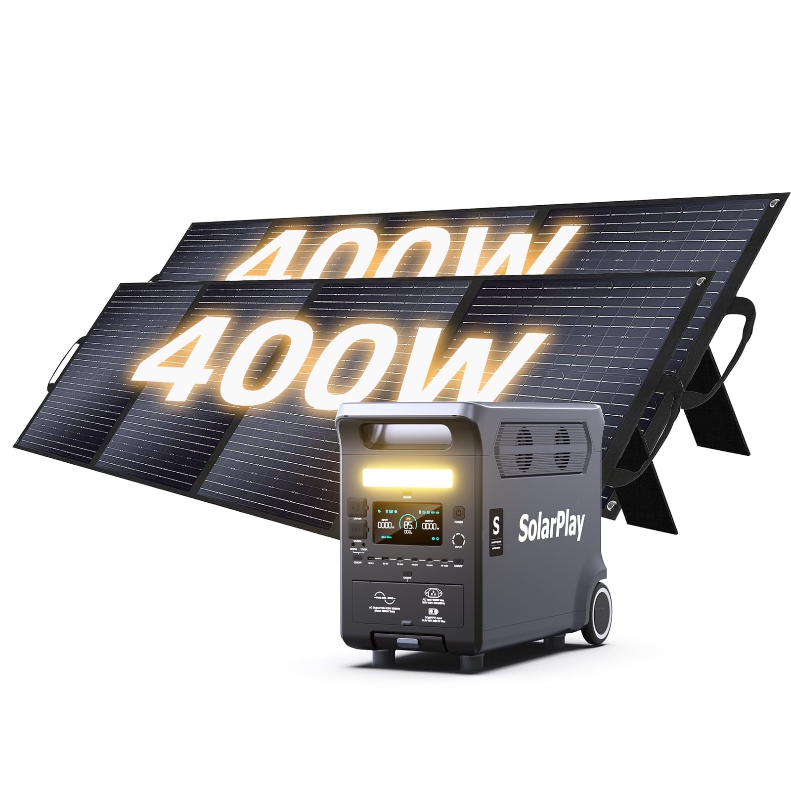 Solarplay 3600W Portable Solar Power Station with 2x 400W Solar Panels, 3840Wh LiFePO4 Battery, Peak 6600W, 15 Output Ports, UPS Backup, Fast Charging for Home, RV, Camping, Outdoor Emergencies