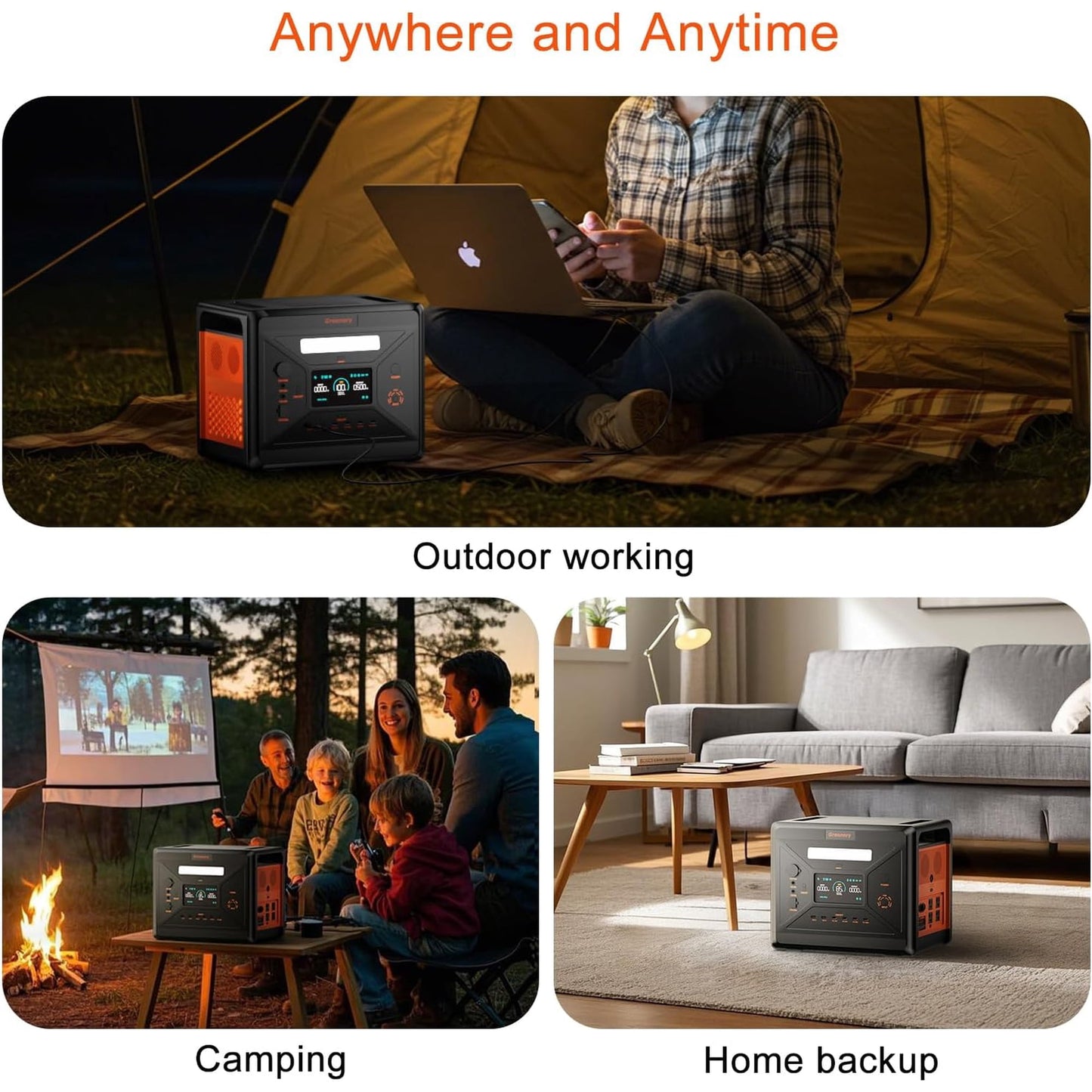 Greenery G2500 2304Wh 2500W Portable Power Station with Lfp Battery for Outdoor Camping, Home Backup, Emergency and RV
