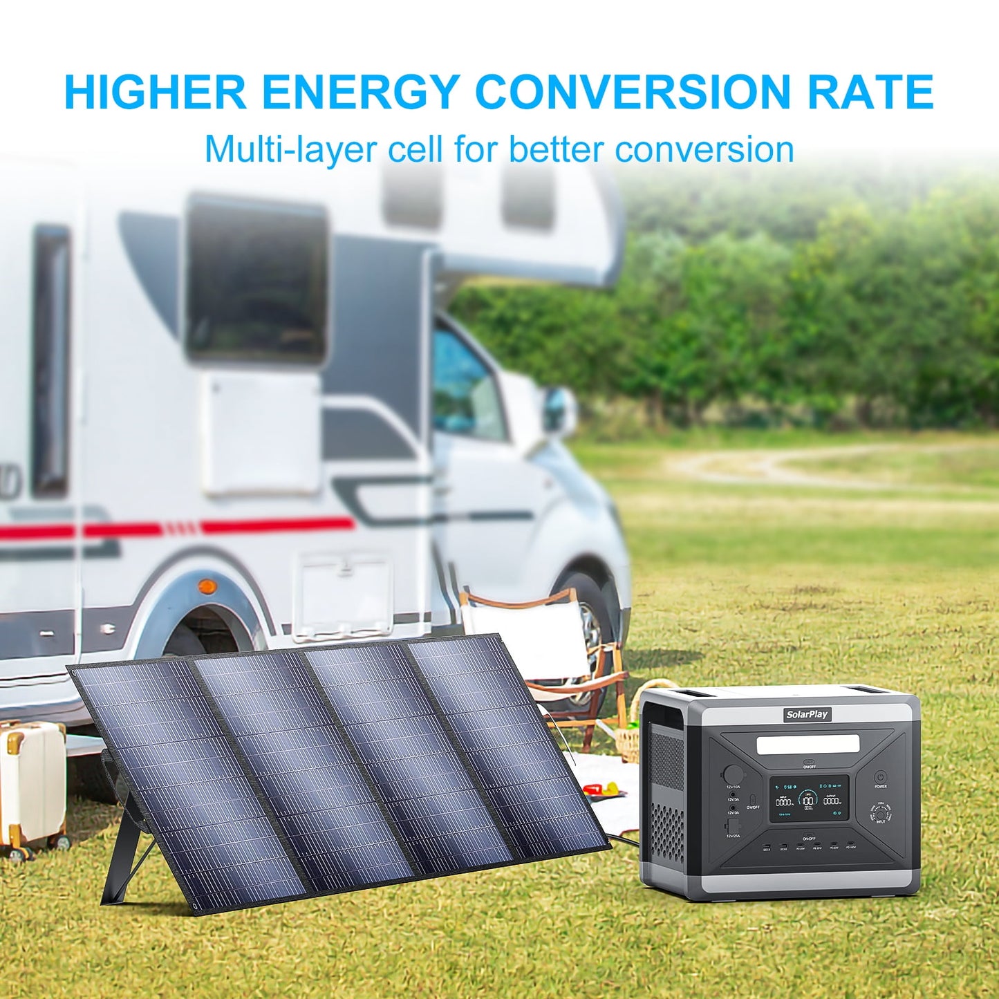 SolarPlay Portable Power Station, 2400W/2160Wh Large Capacity Solar Power Station, with 200W Solar Panel, 4 AC Outlets (4800W Peak), Emergency Power Station for Home, Camping, Outdoor Battery Backup